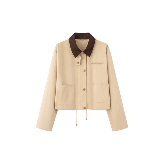 Damen Kurze Boxy-Übergangsjacke mit Cordkragen, Kordelzug und aufgesetzten Taschen Nord Taschen