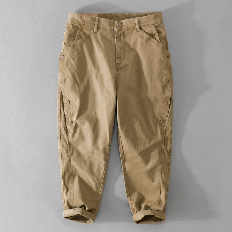 Herren lässige konische Hose mit seitlicher Knopfleiste und Umschlag Nord Taschen