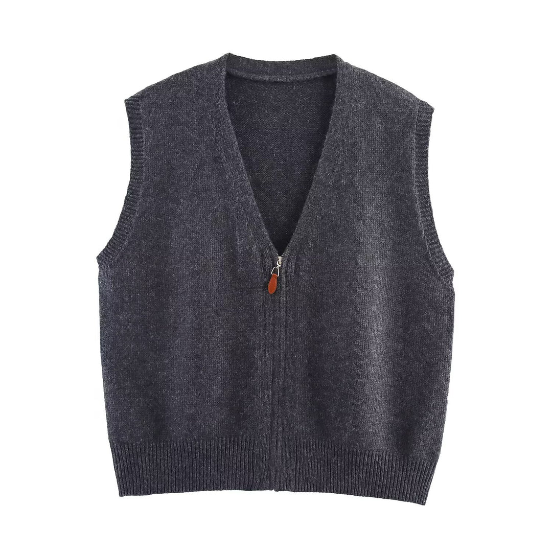 Damen Strickweste mit durchgehendem Reißverschluss und V‑Ausschnitt Nord Taschen