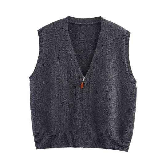 Damen Strickweste mit durchgehendem Reißverschluss und V‑Ausschnitt Nord Taschen