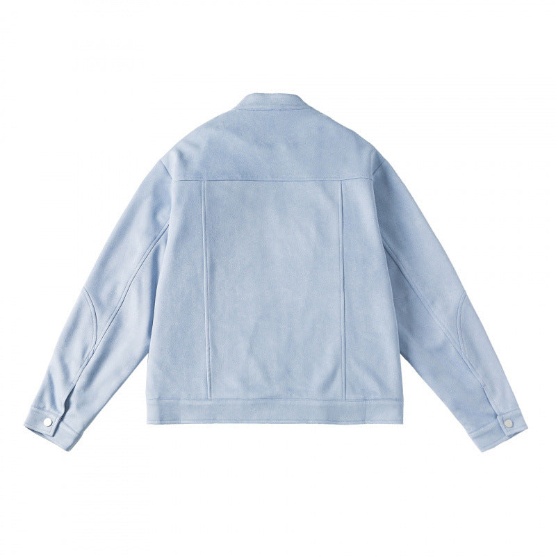 Unisex Kurzgeschnittene kastige Velours-Blousonjacke mit Stehkragen und Brustreißverschlüssen Nord Taschen