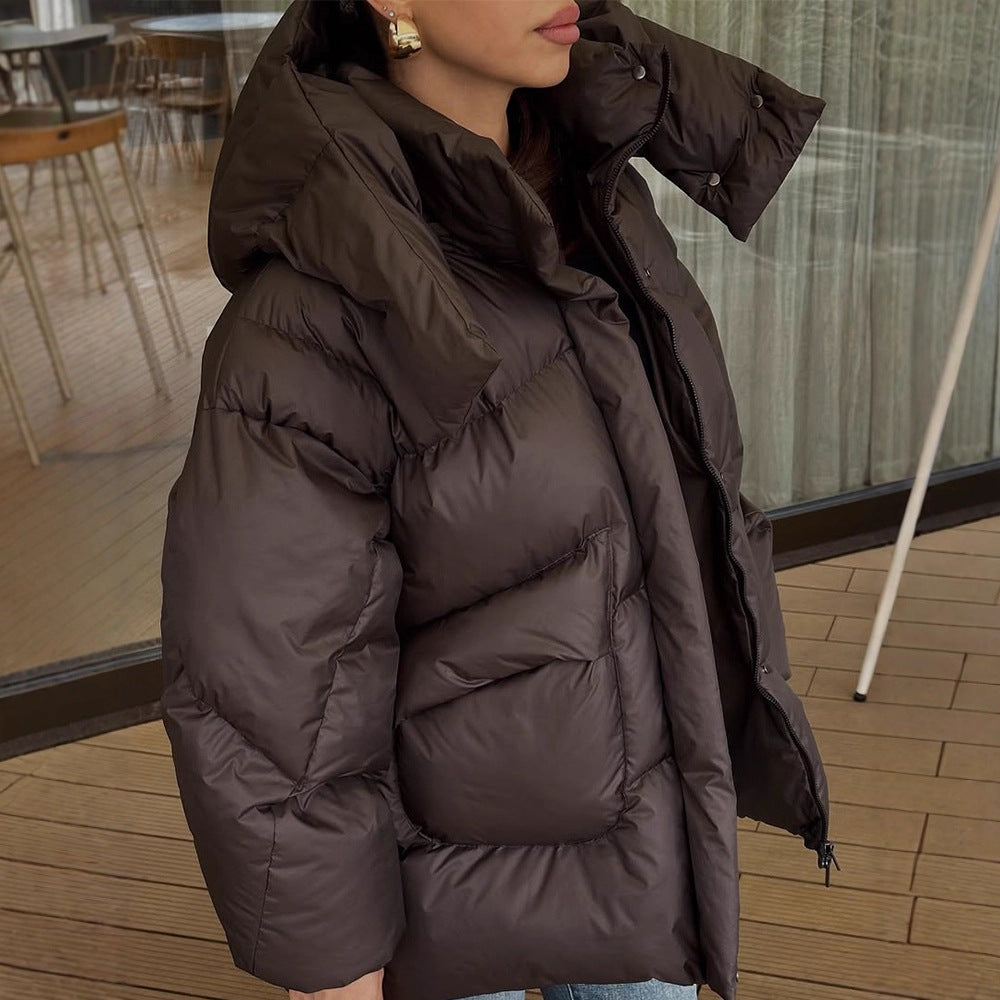 Damen Oversize Steppjacke mit hohem Schalkragen und wattierter Füllung Nord Taschen