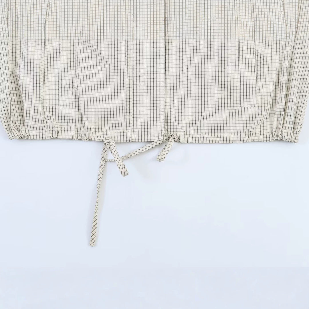Damen Gekürzte karierte leichte Blousonjacke mit Stehkragen, Tunnelzugsaum und verdeckter Knopfleiste Nord Taschen