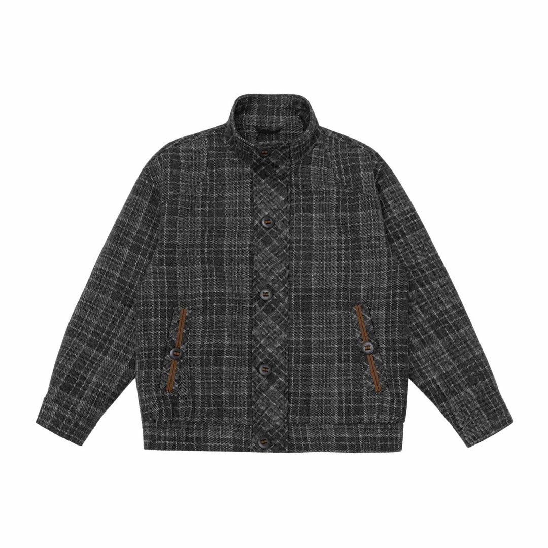 Herren Kurz geschnittene Wollmix-Pufferjacke mit Karomuster und Stehkragen Nord Taschen