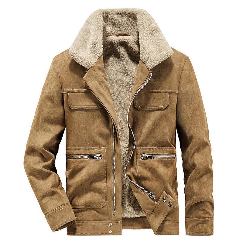 Herren Wildlederoptik-Jacke mit Teddyfutter, Kontrastnähten und Mehrfach-Taschen Nord Taschen