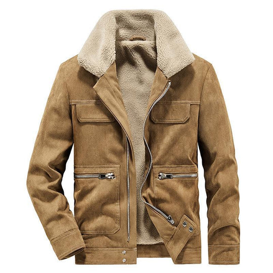 Herren Wildlederoptik-Jacke mit Teddyfutter, Kontrastnähten und Mehrfach-Taschen Nord Taschen