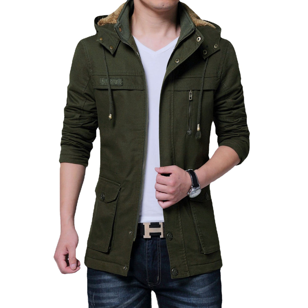 Herren Canvas-Parka mit gefütterter Kapuze, Multifunktions-Taschen und verdecktem Reißverschluss Nord Taschen