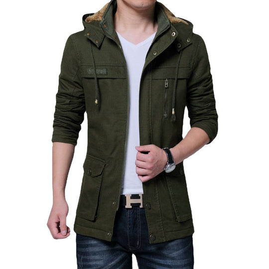 Herren Canvas-Parka mit gefütterter Kapuze, Multifunktions-Taschen und verdecktem Reißverschluss Nord Taschen