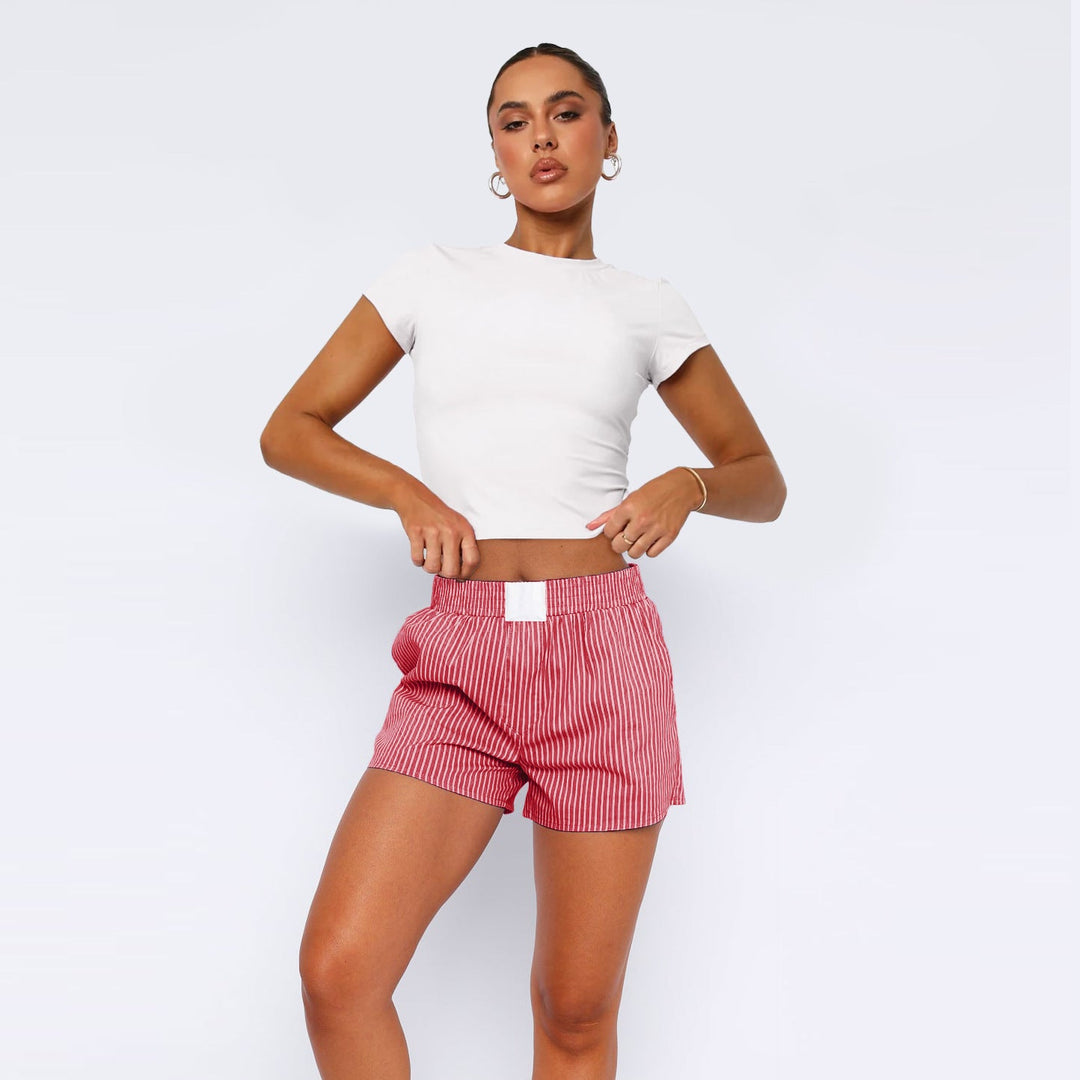 Damen Baumwoll-Shorts mit elastischem Bund und Streifenmuster