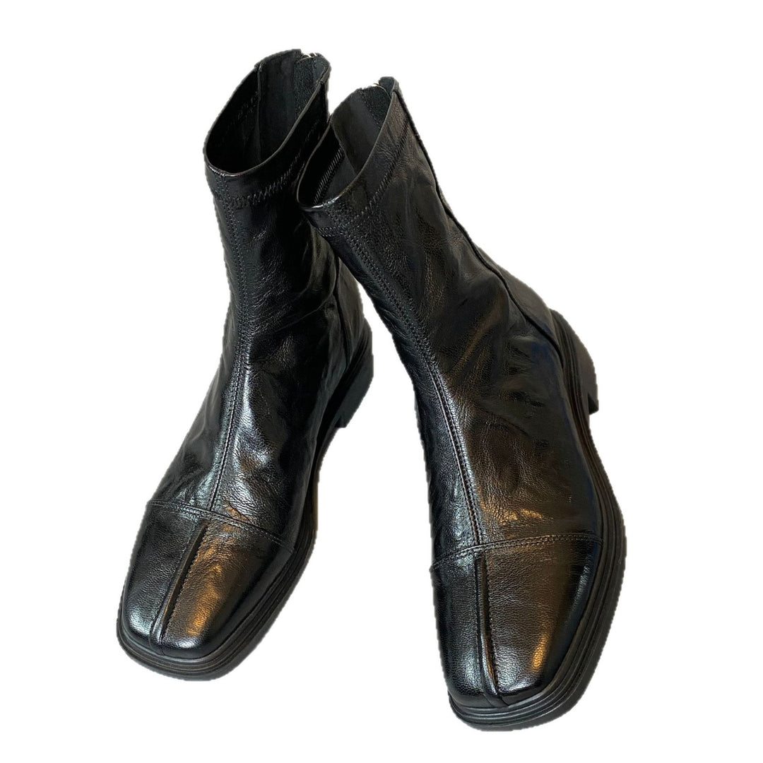 Damen Lederstiefel mit quadratischer Zehenpartie und profilierter Gummisohle Nord Taschen