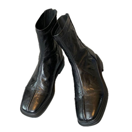 Damen Lederstiefel mit quadratischer Zehenpartie und profilierter Gummisohle Nord Taschen