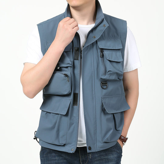 Herren Multitaschen-Outdoorweste mit D-Ring, Reißverschlusstaschen und abnehmbarem Taschenmodul Nord Taschen