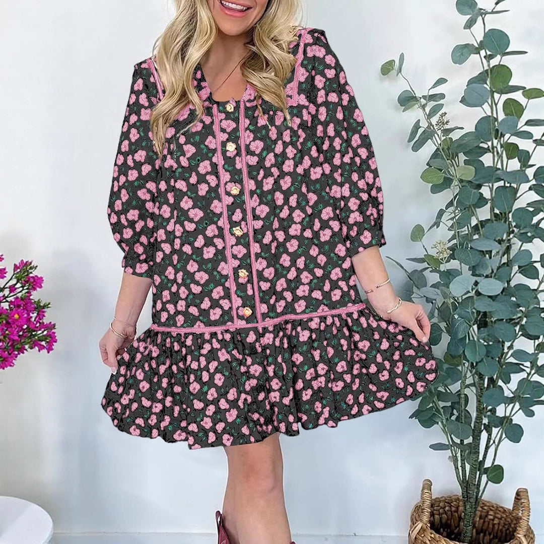 Damen Florales Mini-Hemdkleid mit übergroßem Matrosenkragen Nord Taschen