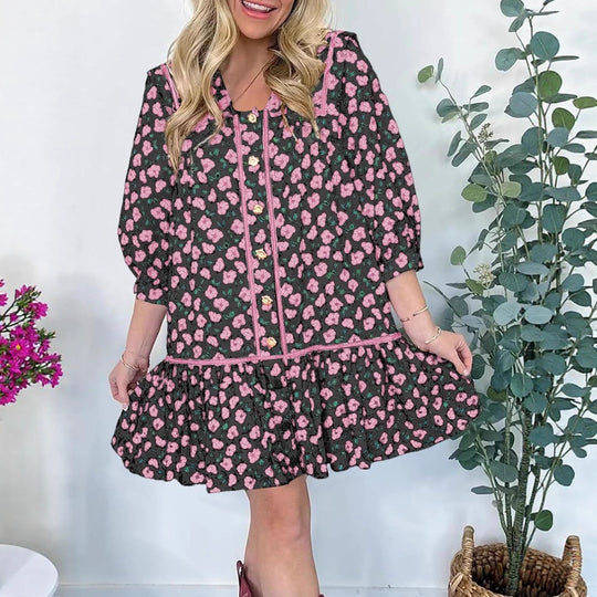 Damen Florales Mini-Hemdkleid mit übergroßem Matrosenkragen Nord Taschen