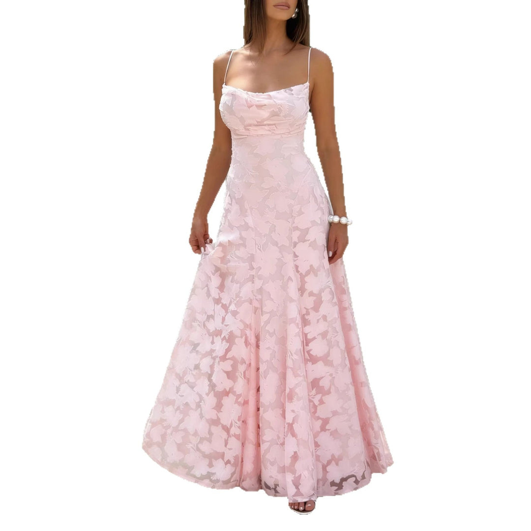 Damen Elegantes Maxikleid mit floralem Spitze-Design und verstellbaren Spaghettiträgern