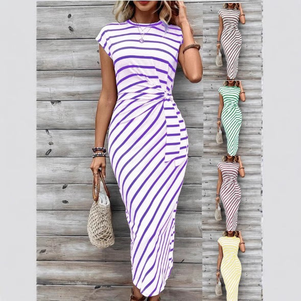 Damen Wickelkleid im modernen Streifenlook mit Taillenknoten