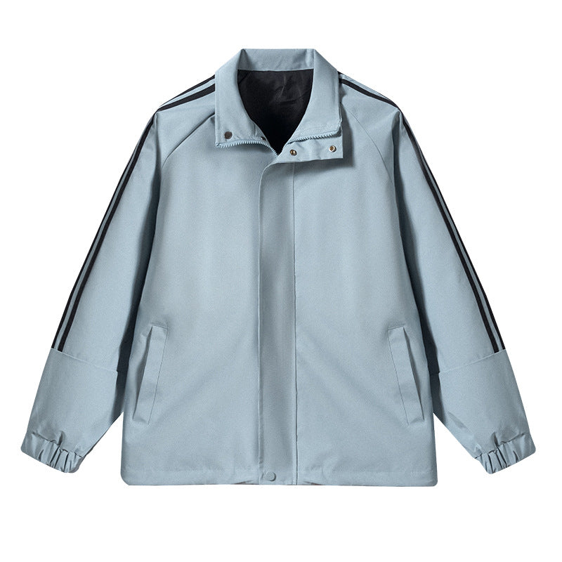 Herren Leichte Retro-Track-Übergangsjacke mit Stehkragen und Ärmelstreifen Nord Taschen