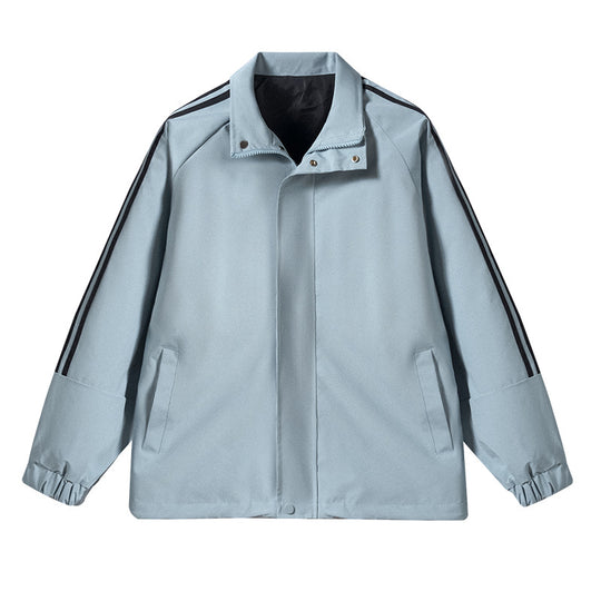 Herren Leichte Retro-Track-Übergangsjacke mit Stehkragen und Ärmelstreifen Nord Taschen