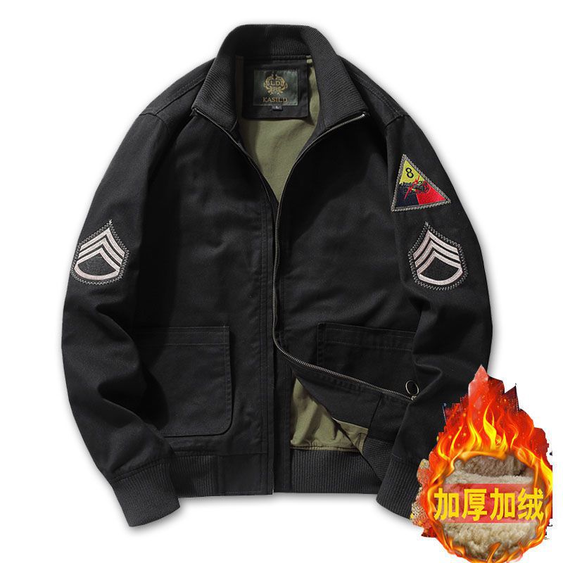 Herren Canvas‑Bomberjacke im Worker‑Blousonstil mit Abzeichen‑Patches und geripptem Kragen Nord Taschen