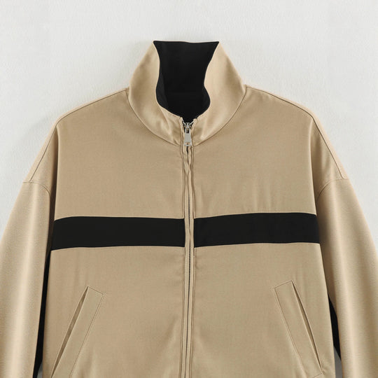 Damen Cropped Boxy-Trackjacke mit Stehkragen und Kontraststreifen Nord Taschen