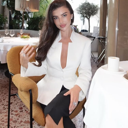 Damen Taillierter Blazer mit Stehkragen und floraler Stickerei Nord Taschen