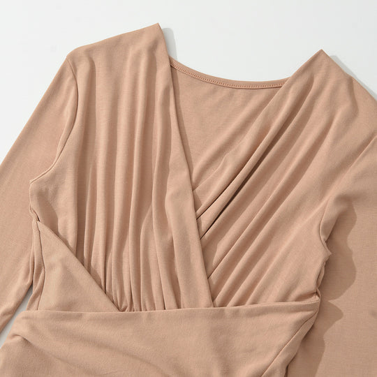 Damen Maxi-Wickelkleid mit taillierter Wickelpartie und langen Ärmeln Nord Taschen