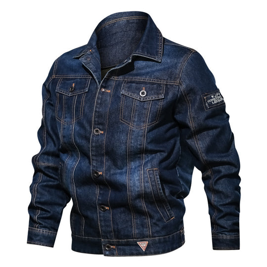 Herren Robuste Denim-Truckerjacke im Vintage-Washed-Look mit Kontraststeppungen Nord Taschen