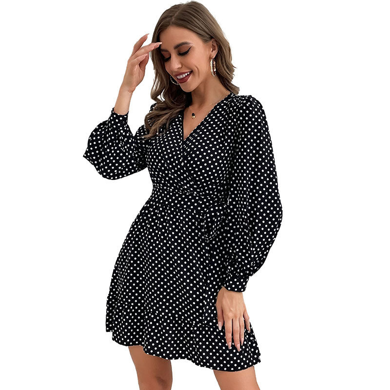 Damen Wickelkleid mit V‑Ausschnitt, Puffärmeln und Volant‑Saum Nord Taschen