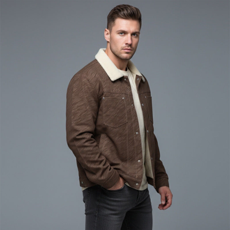 Herren Lässige Sherpa-gefütterte Truckerjacke mit Kunstfellkragen Nord Taschen