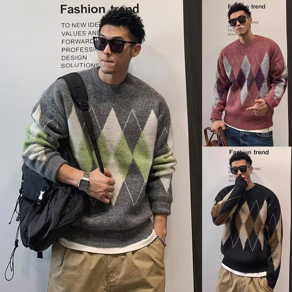 Damen Modischer Grobstrickpullover mit Rautenmuster Nord Taschen