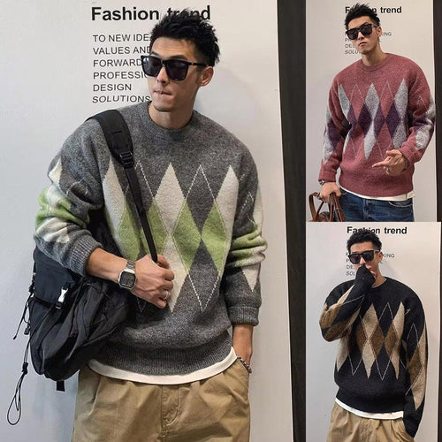 Damen Modischer Grobstrickpullover mit Rautenmuster Nord Taschen
