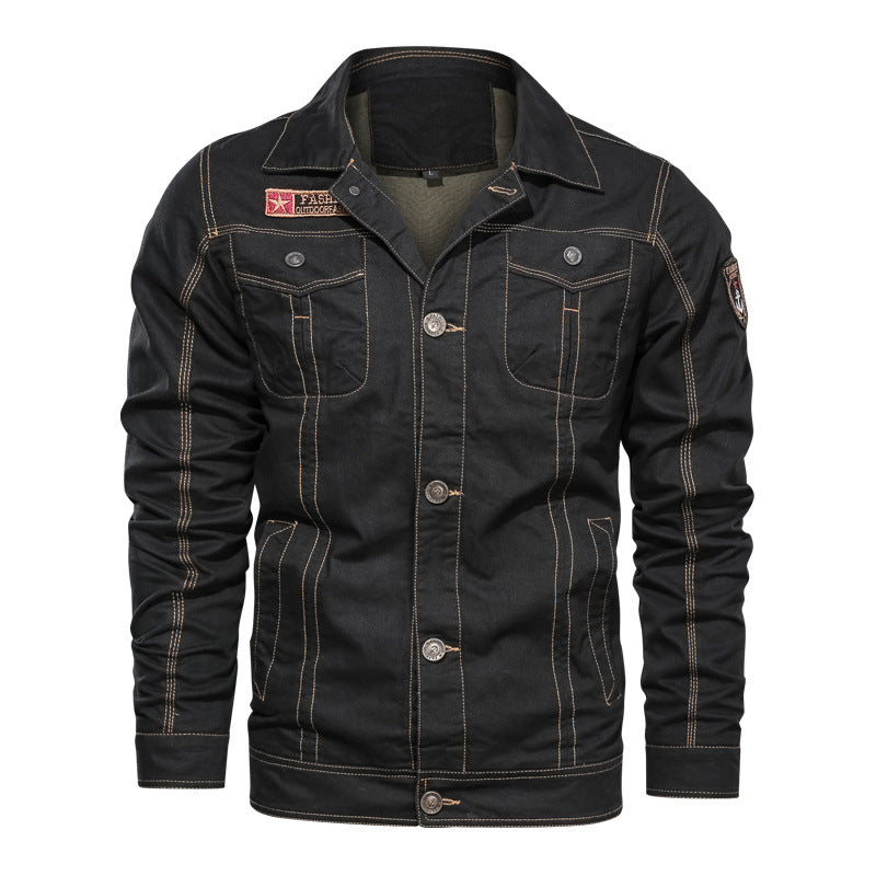 Herren Military‑inspirierte Canvas‑Fieldjacke mit kontrastierenden Ziernähten und Brustklappen Nord Taschen