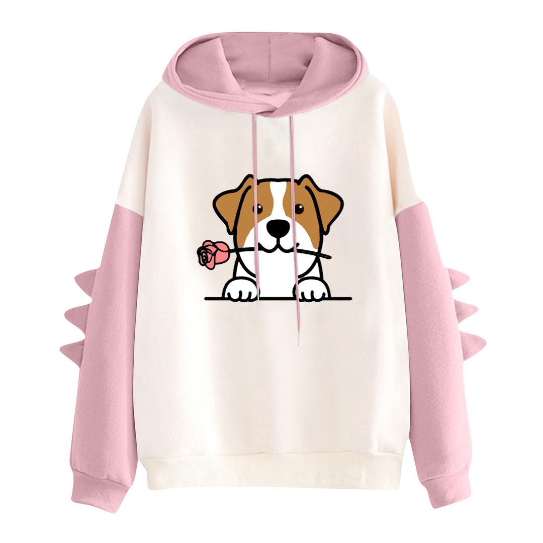 Damen nan Kapuzenpullover mit niedlichem Hunde‑und‑Katzen‑Print und 3D-Stacheln an den Ärmeln Nord Taschen