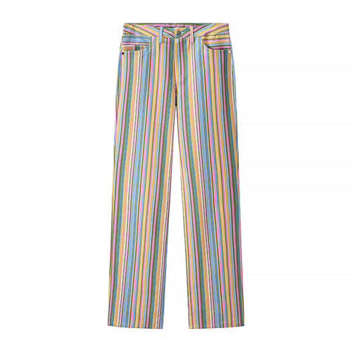 Damen Gestreifte gerade geschnittene Hose mit hoher Taille und Fünf-Taschen-Schnitt Nord Taschen