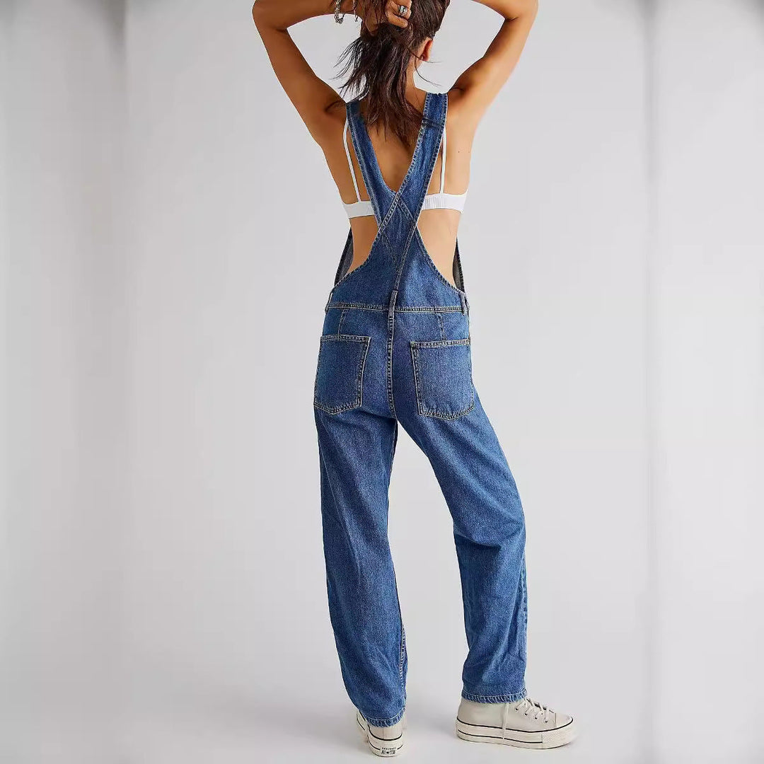 Damen lässige Denim-Latzhose mit praktischen Taschen und verstellbarem Bund Nord Taschen