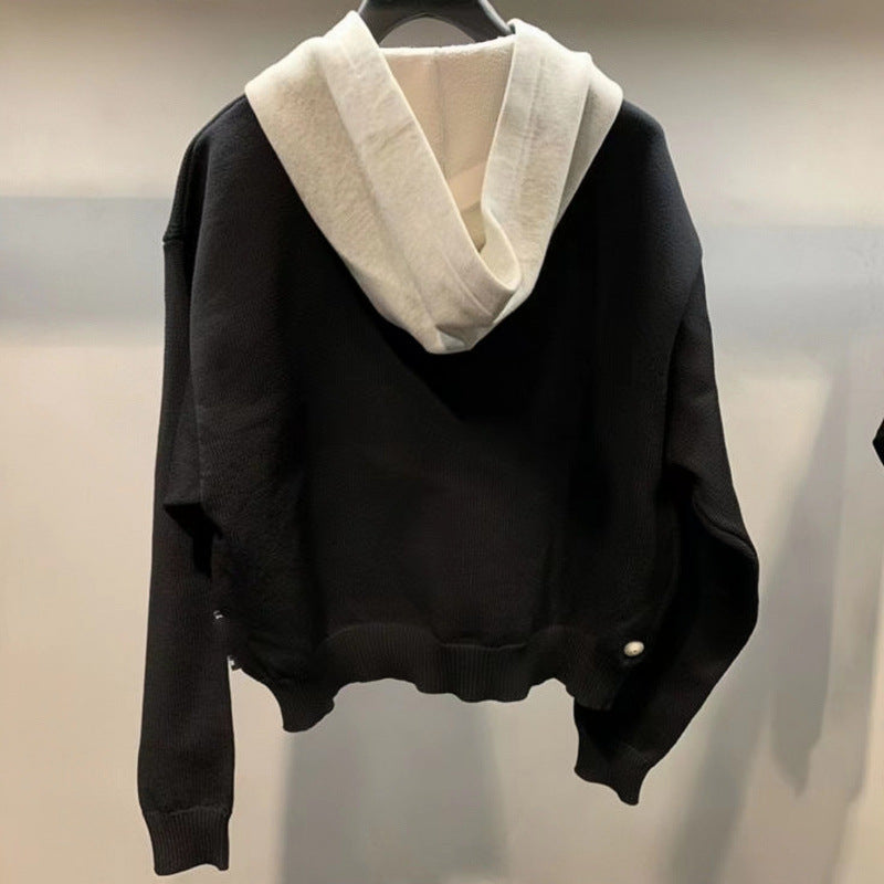 Unisex Grobgestricktes Lagenlook-Sweatshirt mit Kontrastkapuze und Kängurutasche Nord Taschen
