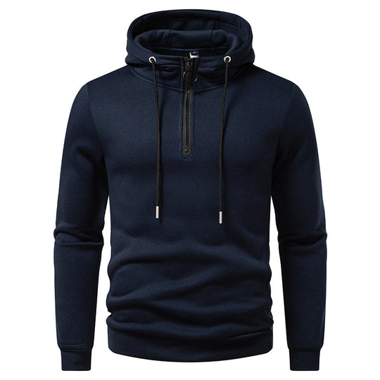 Herren Modernes sportlich-elegantes Kapuzen-Sweatshirt mit Fronthalbzip und Kordelzug Nord Taschen