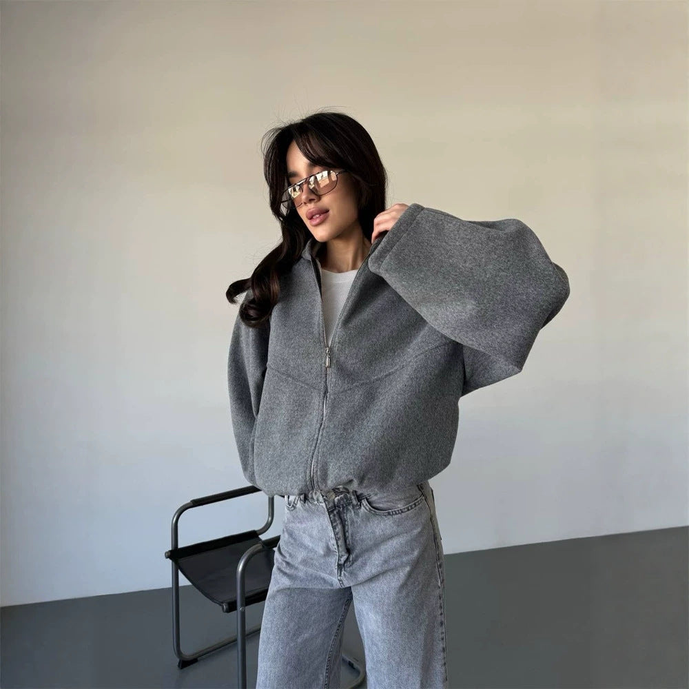 Damen Oversize Kapuzenjacke mit Reißverschluss und Tunnelzugsaum Nord Taschen