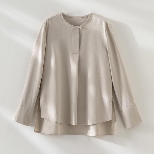 Damen Lässige Langarm-Bluse mit verdeckter Knopfleiste und Lagen-Saum Nord Taschen