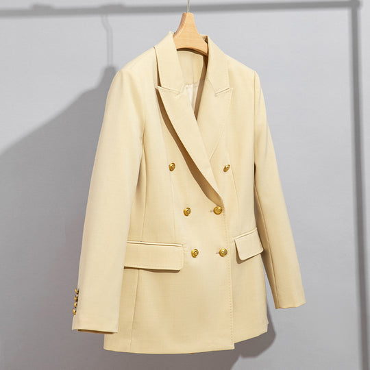 Damen Doppelreihiger Tailoring-Blazer mit Goldknöpfen und figurformenden Abnähern Nord Taschen