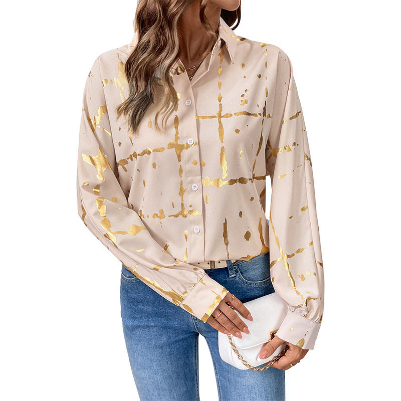 Damen Hemdblusenbluse mit metallic Print und relaxed Fit Nord Taschen