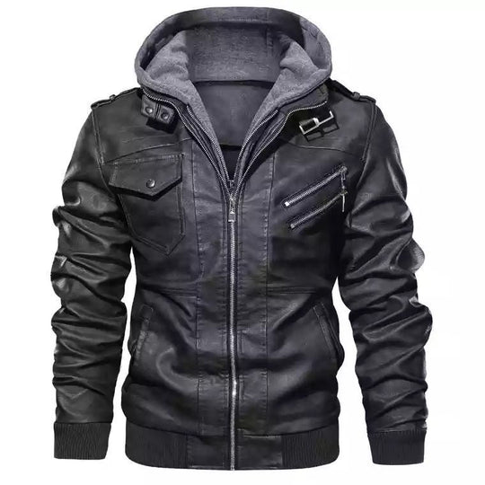 Herren Urbaner Kunstleder-Kapuzenblouson mit Teddyfutter und Multifunktionstaschen Nord Taschen