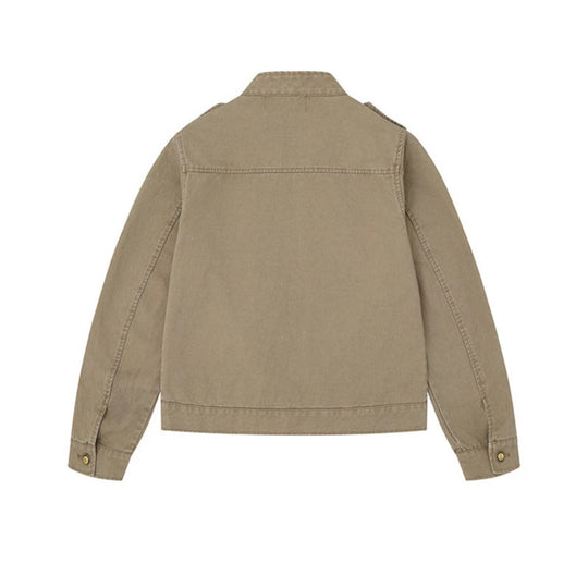 Damen Military-inspirierte Baumwoll-Canvas-Jacke mit Stehkragen, Zierknopfleisten und Schulterpatten Nord Taschen