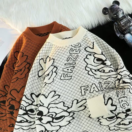 Unisex Oversized Jacquard-Strickpullover mit Allover-Motiv und Rippbündchen Nord Taschen