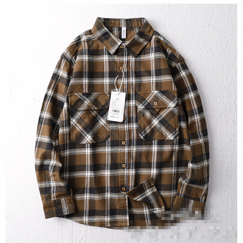 Herren Oversize Kariertes Flanell-Hemdjacke mit aufgesetzten Pattentaschen Nord Taschen