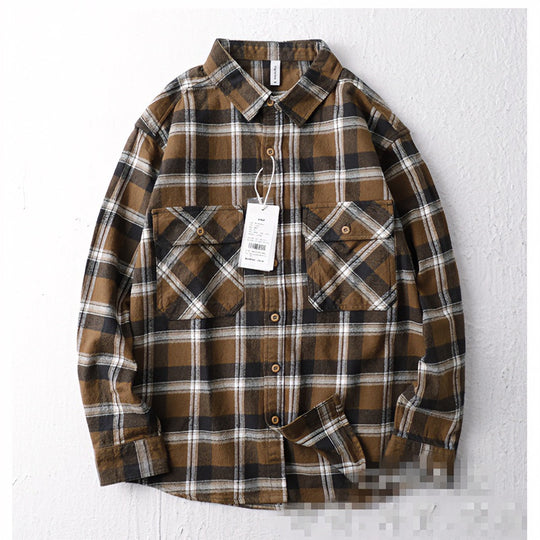 Herren Oversize Kariertes Flanell-Hemdjacke mit aufgesetzten Pattentaschen Nord Taschen
