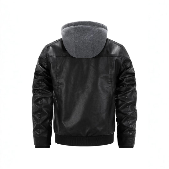 Herren Kunstleder-Bikerjacke mit abnehmbarer Kapuzenblende und gesteppter Seitenpartie Nord Taschen