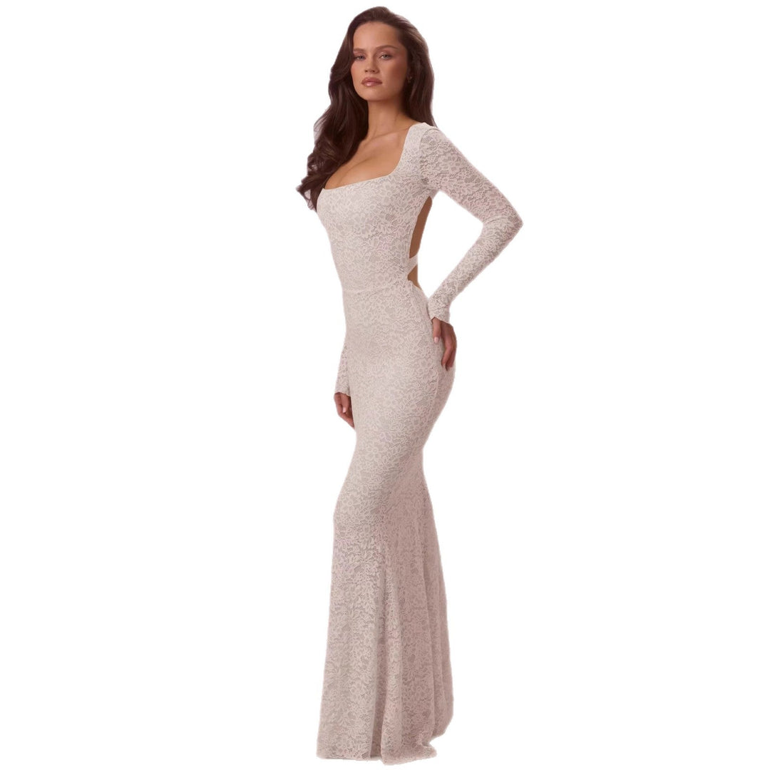 Damen Elegantes Spitzen-Maxikleid mit taillierter Silhouette und langem Arm Nord Taschen