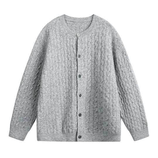 Damen Oversize Zopfmuster-Cardigan mit Rundhals, strukturierter Strickfläche und Perlmuttknöpfen Nord Taschen