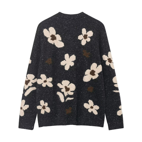 Damen Strickcardigan mit Leopardenjacquard, perlenverzierten Zierknöpfen und kurzem Saum Nord Taschen